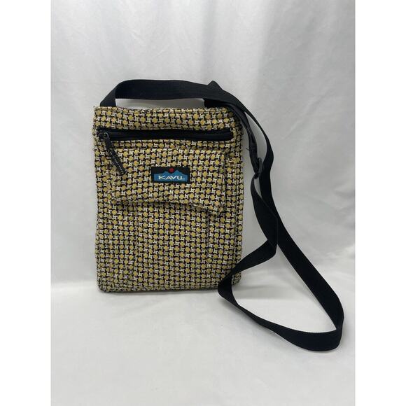 Kavu Keeper Crossbody Tweed Bag Black Yellow Cream 3 Pockets - Picture 1 of 9